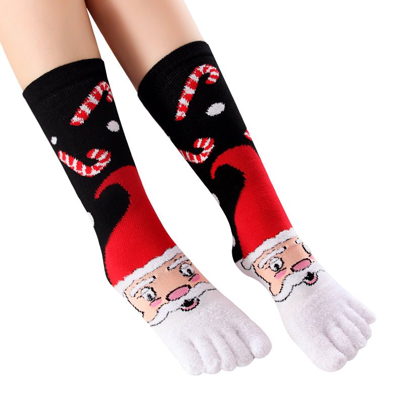 Hot-selling Christmas Color Five-toed Socks For Cold Protection And Warmth