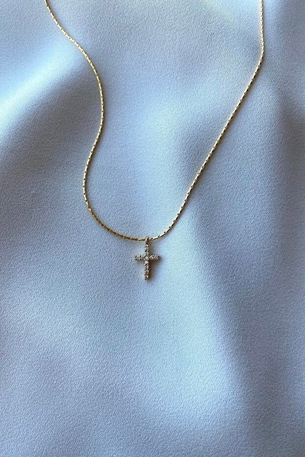 Zircon Stone Cross Necklace