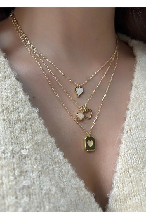 3 Piece Heart Charm Necklace Set