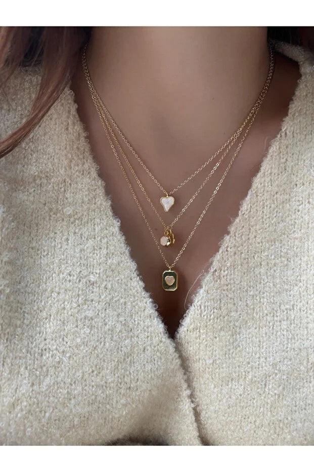 3 Piece Heart Charm Necklace Set