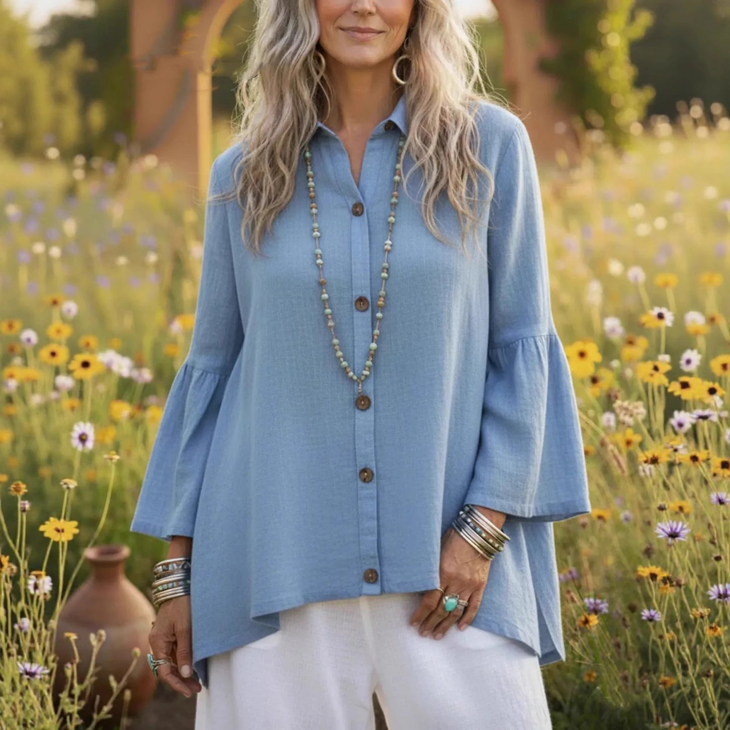 Women's Loose  Flare-sleeve Shirt