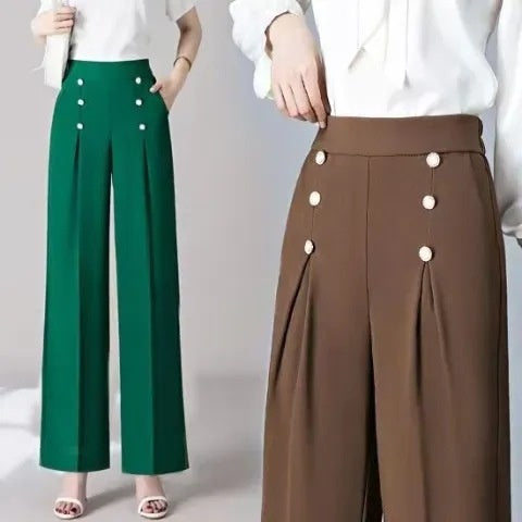 Women's Casual High-Waisted Loose-Fit Wide-Leg Pants With A Flowy Drape
