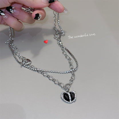 Niche Full Diamond Black Heart Pendant