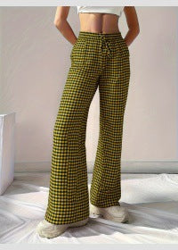 Women's Loose-fit Plaid Lace-up Casual Trousers