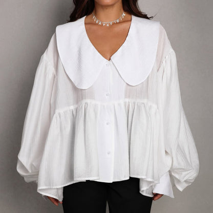 Puff-sleeve Ruffled Long-sleeve Shirt