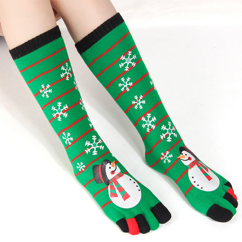 Hot-selling Christmas Color Five-toed Socks For Cold Protection And Warmth