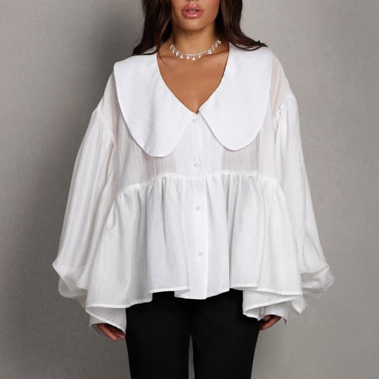 Puff-sleeve Ruffled Long-sleeve Shirt