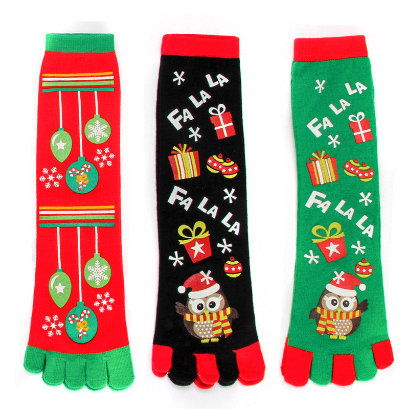 Hot-selling Christmas Color Five-toed Socks For Cold Protection And Warmth