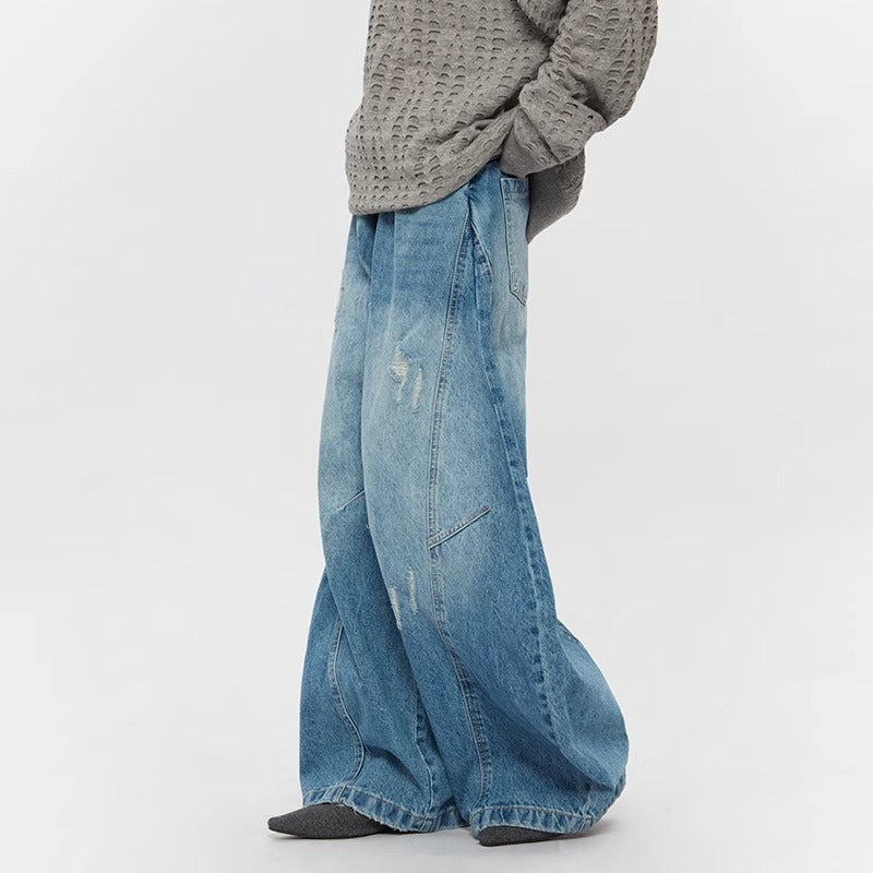 Ripped Denim Jeans Loose Straight-leg Design