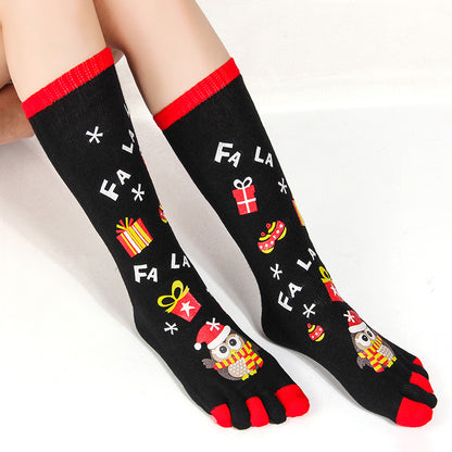 Hot-selling Christmas Color Five-toed Socks For Cold Protection And Warmth