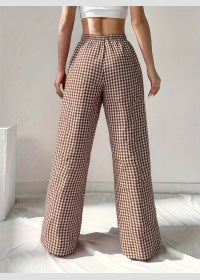 Women's Loose-fit Plaid Lace-up Casual Trousers