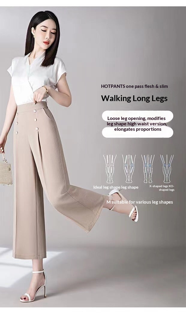 Women's Casual High-Waisted Loose-Fit Wide-Leg Pants With A Flowy Drape