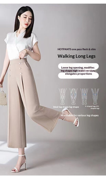 Women's Casual High-Waisted Loose-Fit Wide-Leg Pants With A Flowy Drape