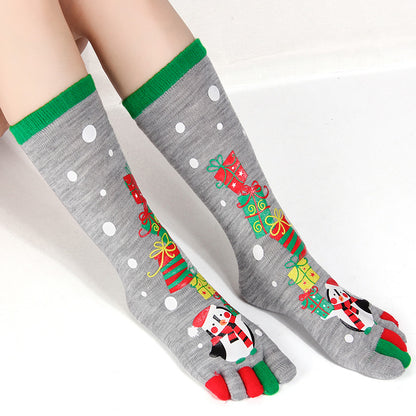 Hot-selling Christmas Color Five-toed Socks For Cold Protection And Warmth