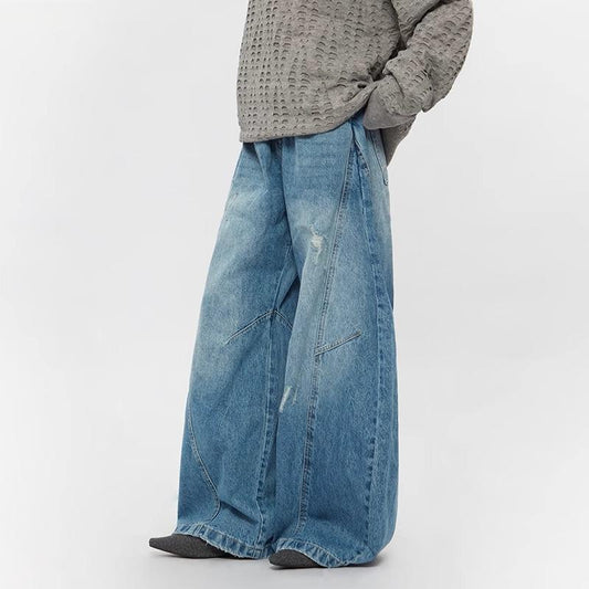 Ripped Denim Jeans Loose Straight-leg Design