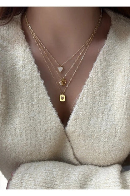 3 Piece Heart Charm Necklace Set