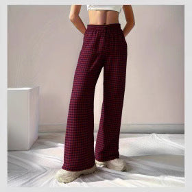 Women's Loose-fit Plaid Lace-up Casual Trousers