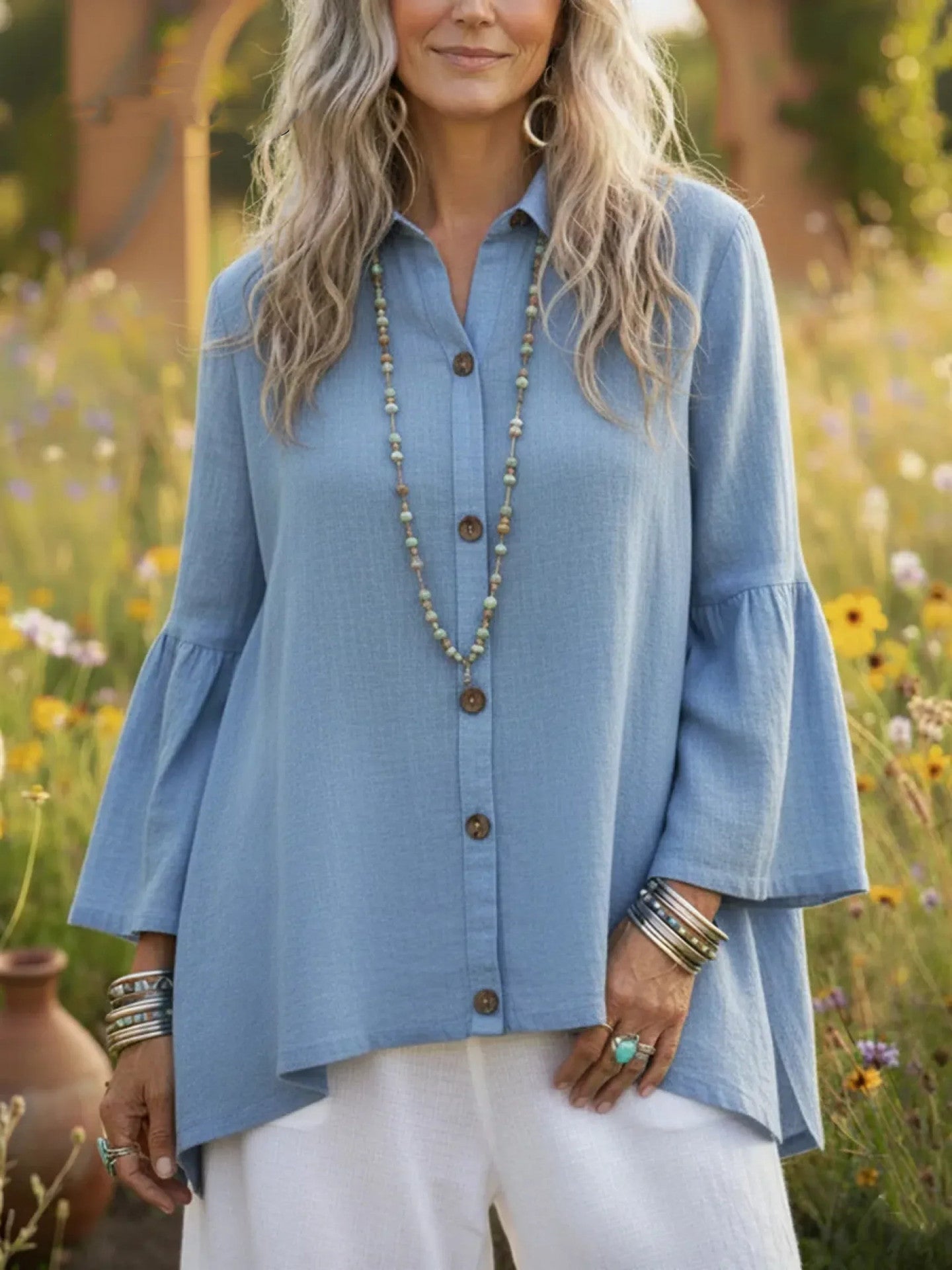 Women's Loose  Flare-sleeve Shirt