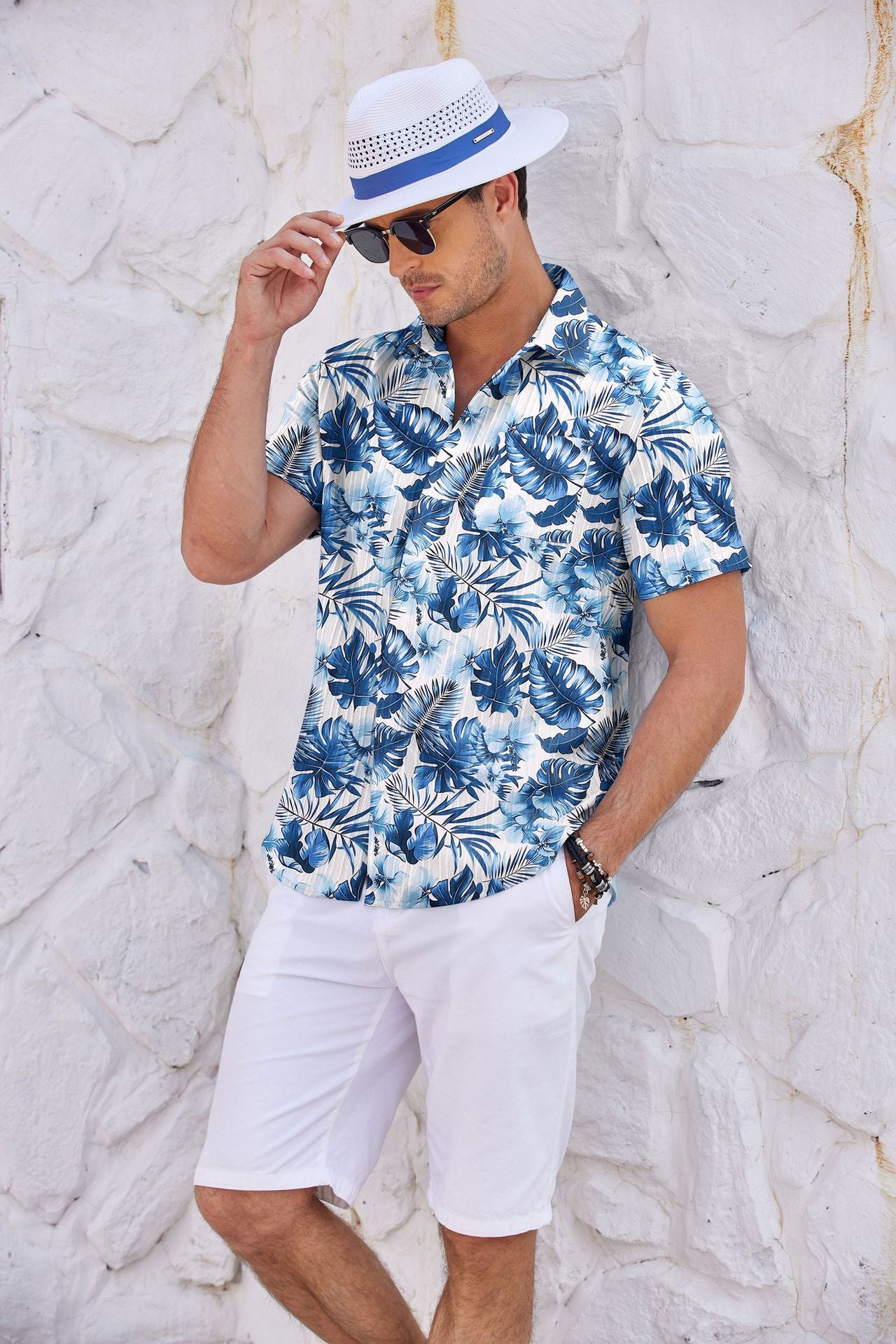 Men Shirt Top Cross Border Short Sleeve Cardigan