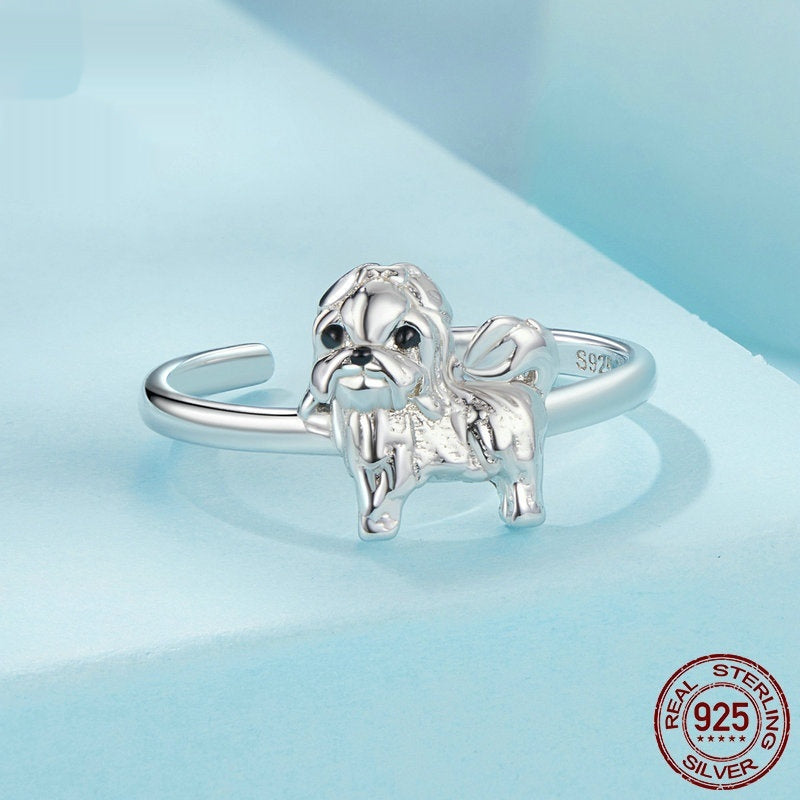 Sterling Silver Plated White Gold Animal Jewelry Ring For Women