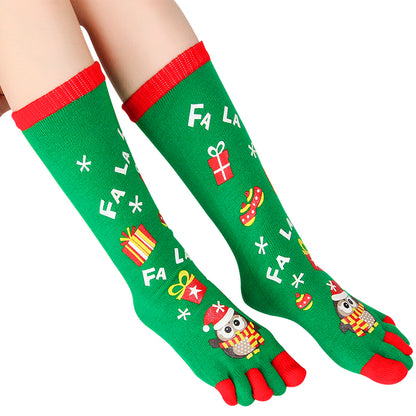 Hot-selling Christmas Color Five-toed Socks For Cold Protection And Warmth