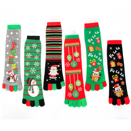 Hot-selling Christmas Color Five-toed Socks For Cold Protection And Warmth