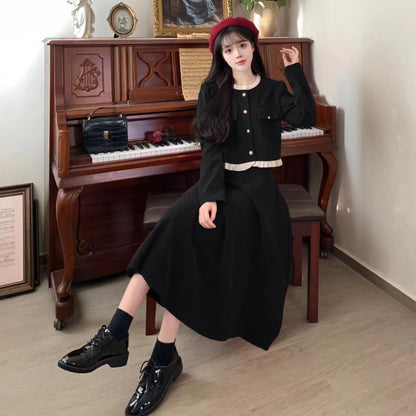 Small Corduroy Skirt Two-piece Set For Women