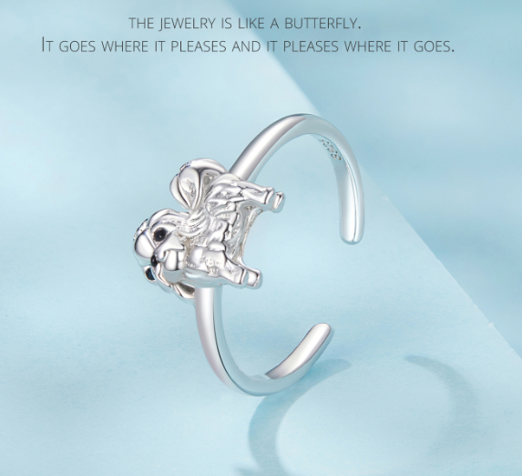 Sterling Silver Plated White Gold Animal Jewelry Ring For Women