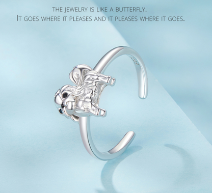 Sterling Silver Plated White Gold Animal Jewelry Ring For Women