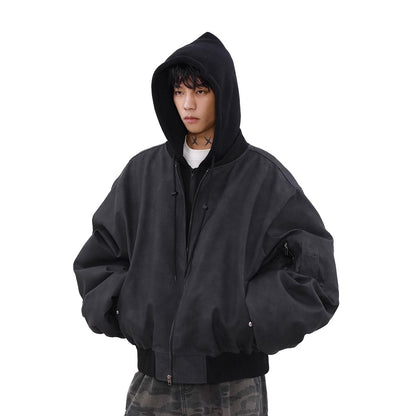 Loose Casual Hooded Coat Idle Style False Two-piece Jackets