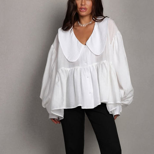 Puff-sleeve Ruffled Long-sleeve Shirt