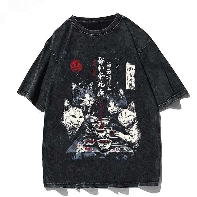 Men's T-shirt With A Cat Cartoon Pattern