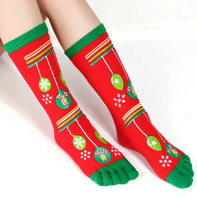 Hot-selling Christmas Color Five-toed Socks For Cold Protection And Warmth