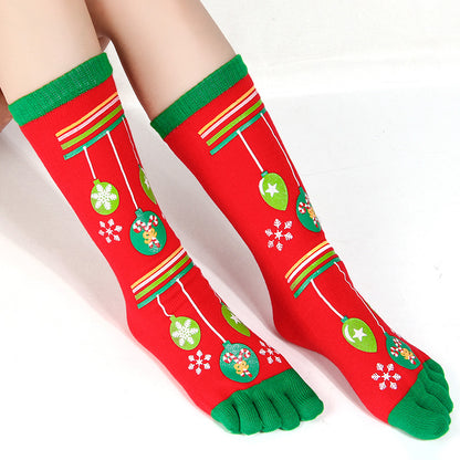 Hot-selling Christmas Color Five-toed Socks For Cold Protection And Warmth