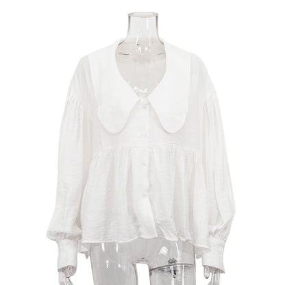 Puff-sleeve Ruffled Long-sleeve Shirt