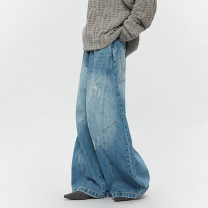 Ripped Denim Jeans Loose Straight-leg Design