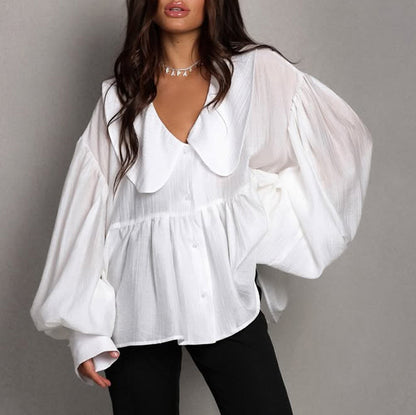 Puff-sleeve Ruffled Long-sleeve Shirt
