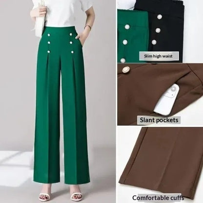 Women's Casual High-Waisted Loose-Fit Wide-Leg Pants With A Flowy Drape