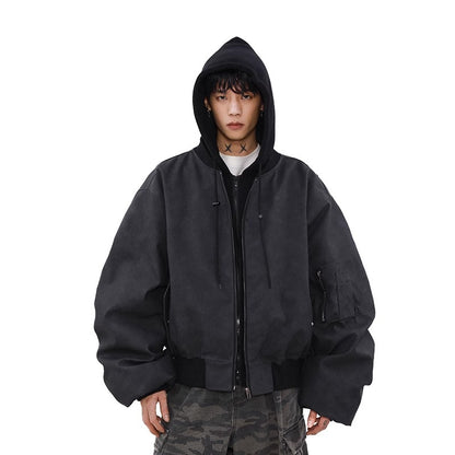 Loose Casual Hooded Coat Idle Style False Two-piece Jackets