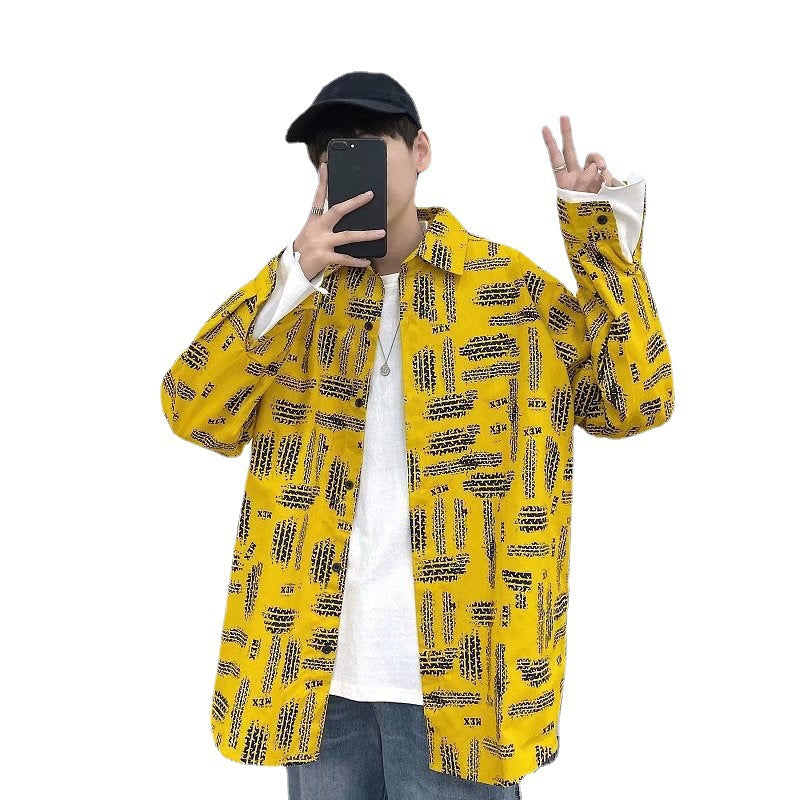 Men's Loose Casual Print Long-sleeve Shirt Jacket