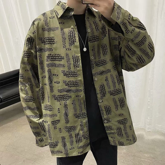 Men's Loose Casual Print Long-sleeve Shirt Jacket