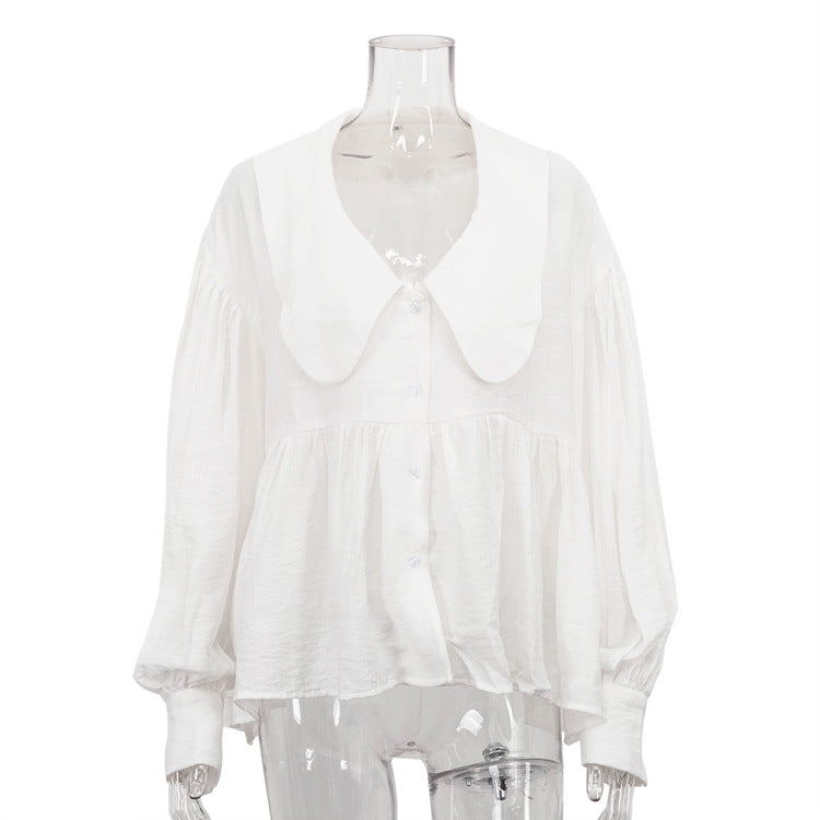 Puff-sleeve Ruffled Long-sleeve Shirt