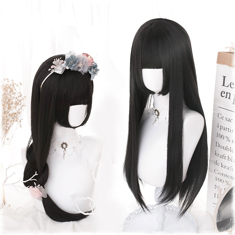 Manzhen Daily Black Long Straight Wig Girl