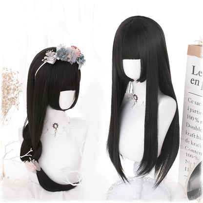 Manzhen Daily Black Long Straight Wig Girl