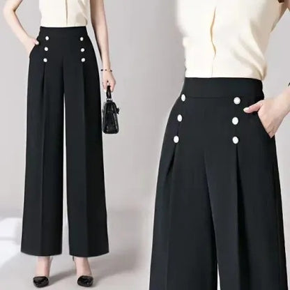 Women's Casual High-Waisted Loose-Fit Wide-Leg Pants With A Flowy Drape