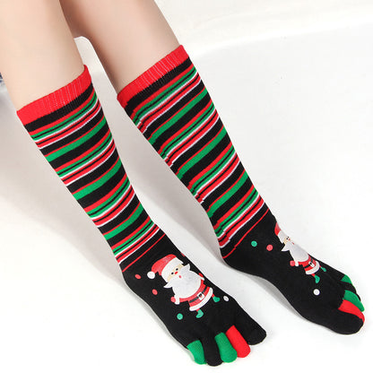 Hot-selling Christmas Color Five-toed Socks For Cold Protection And Warmth